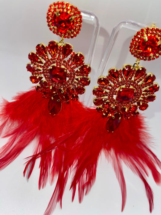 LUXE Rich Ruby Feather Drop Earrings