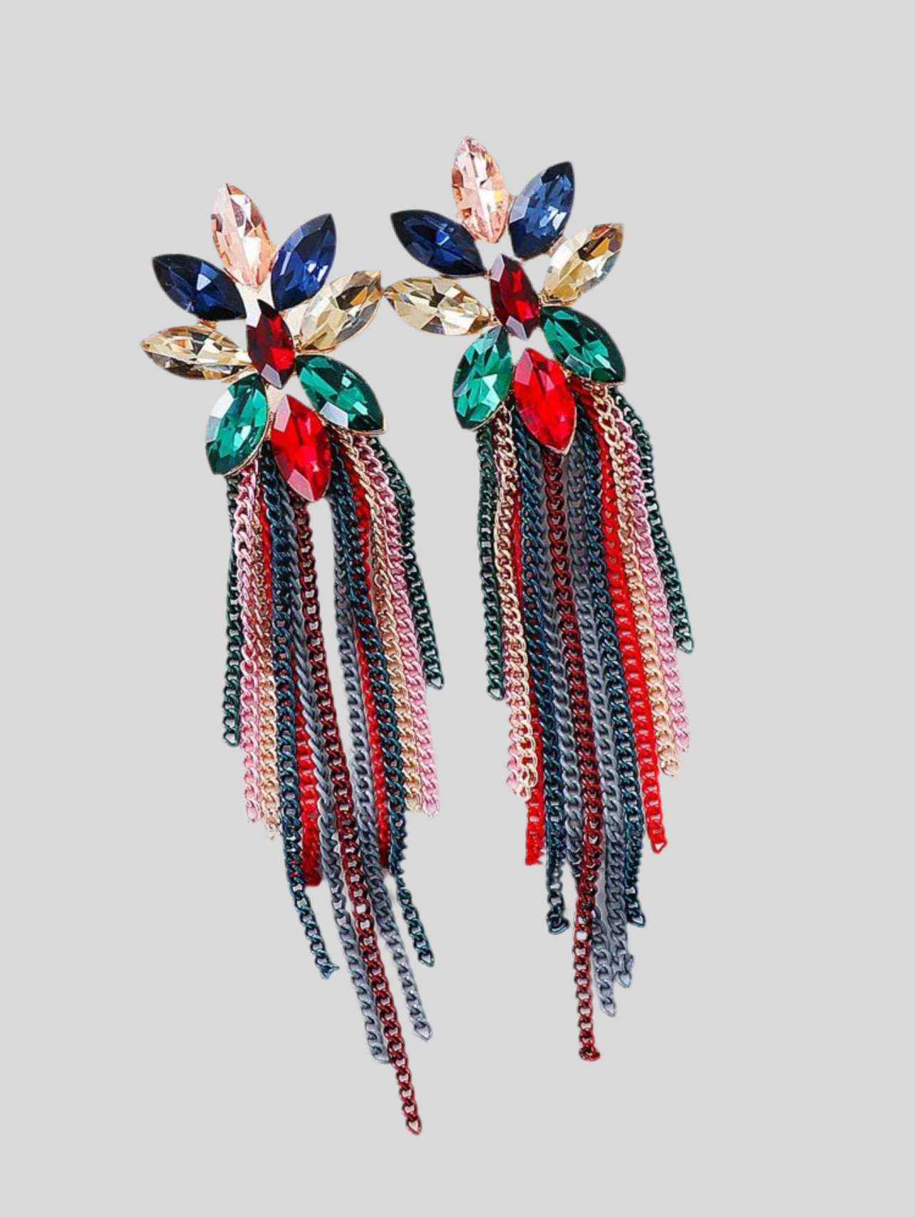 Jewels and Gems Chain Tassel Drop Earrings