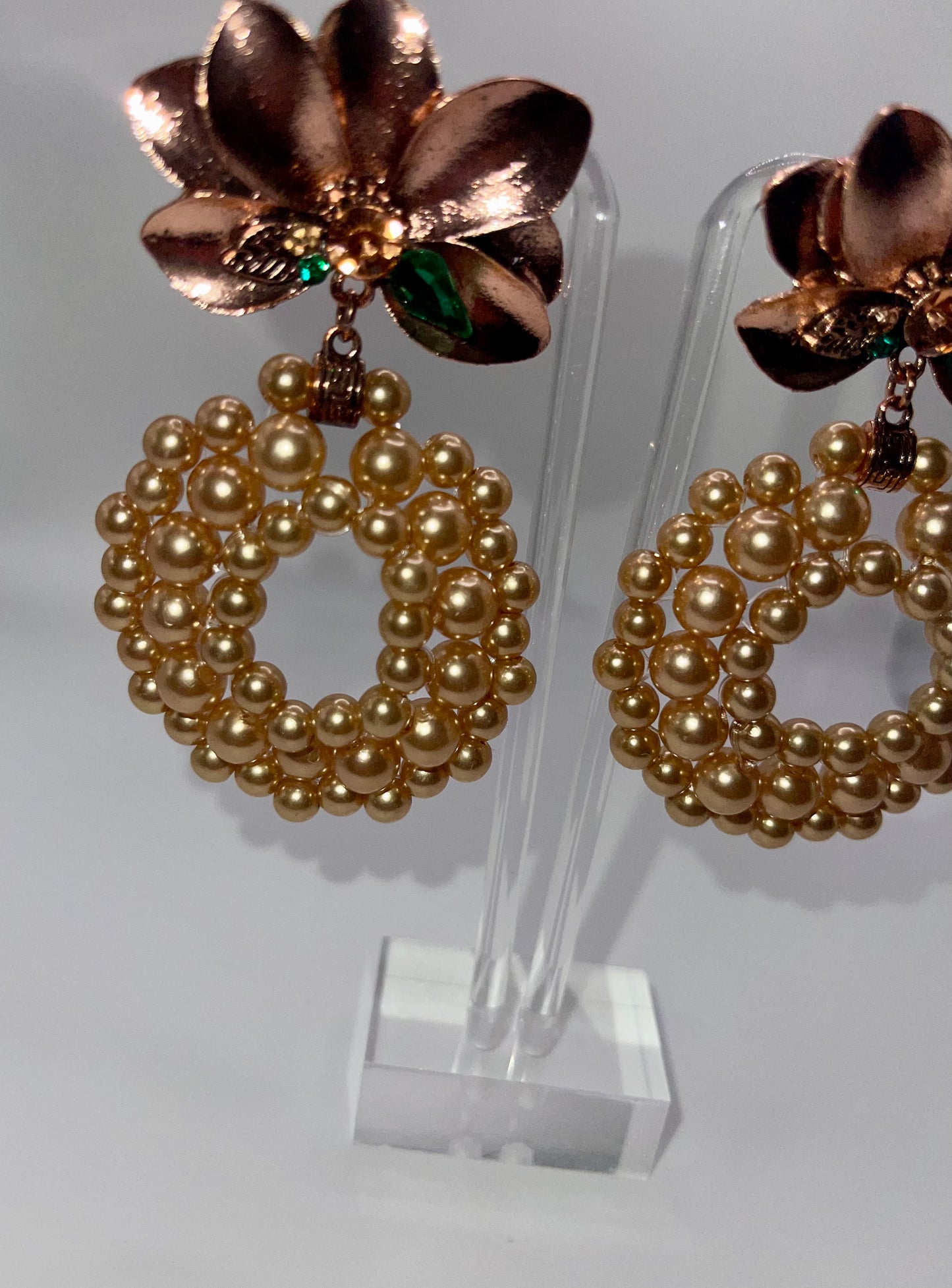 Pearls N Roses Drop Earrings