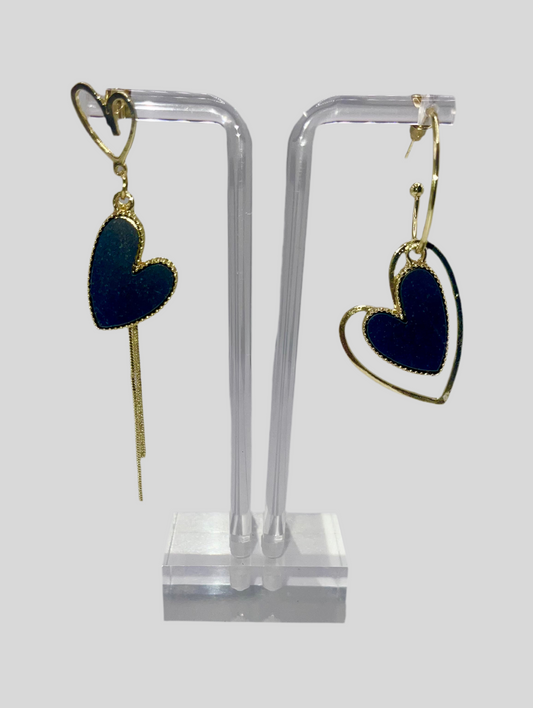 Black Heart of Gold Drop Earrings