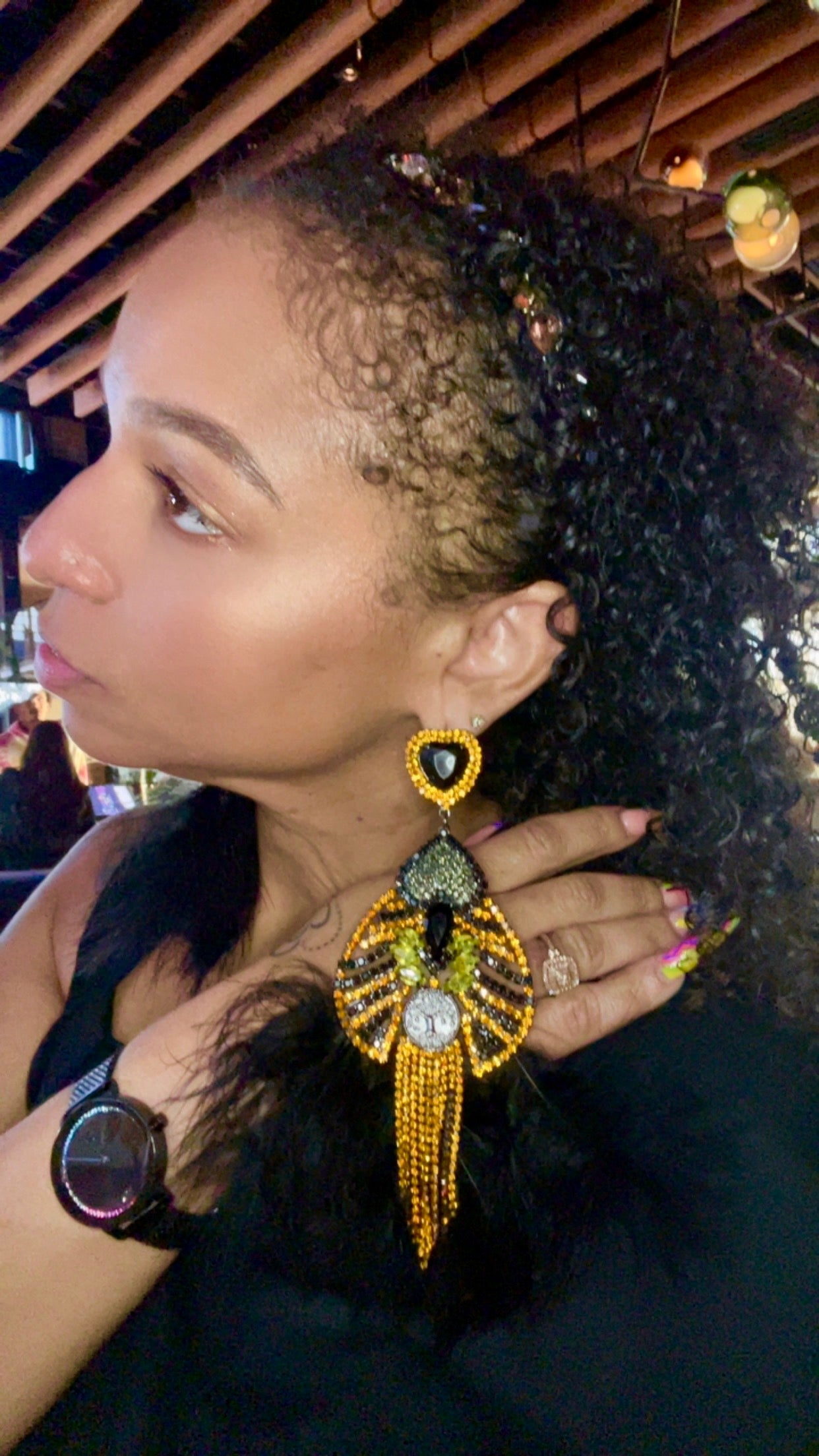 LUXE Black Queen Feather Tassel Drop Earrings