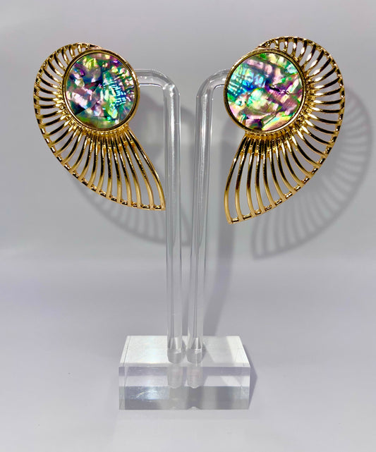 Pretty Pāua Gold Stud Earrings