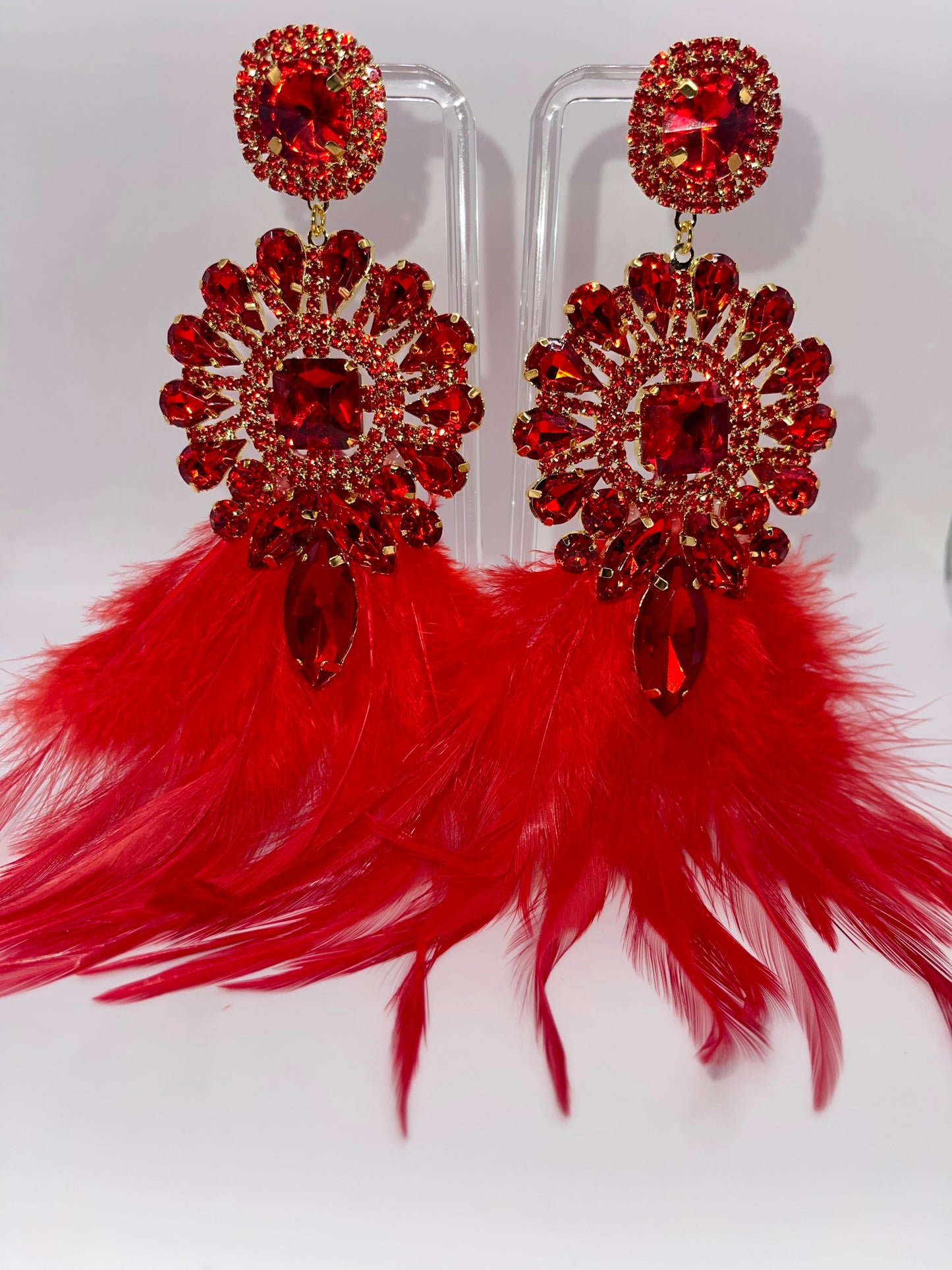LUXE Rich Ruby Feather Drop Earrings