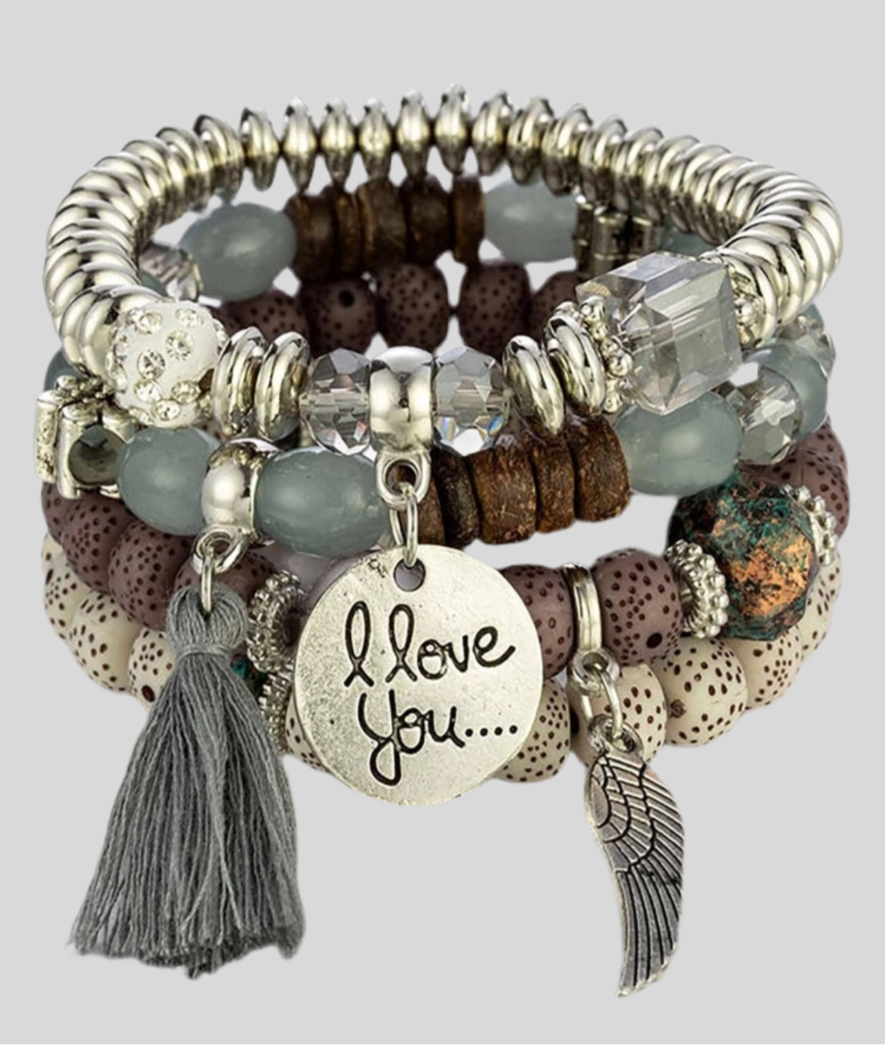 Just Beaded Multilayered Charm Bracelet Set