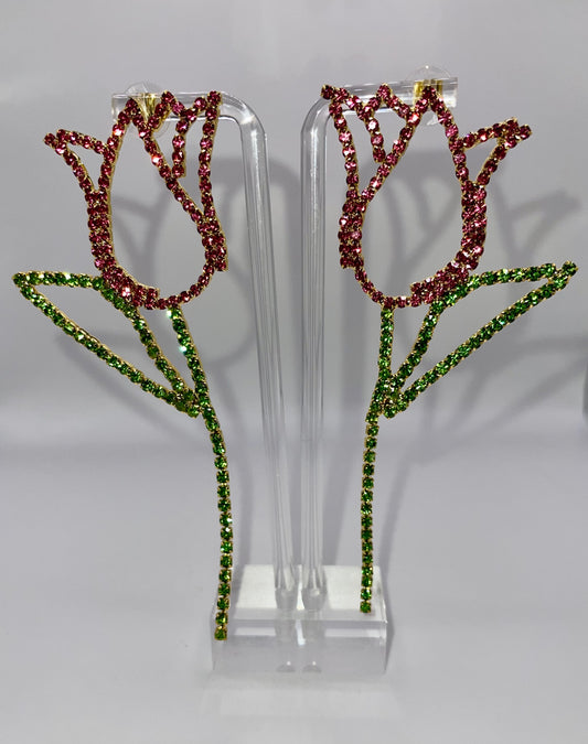 Long Stem Floral Drop Earrings
