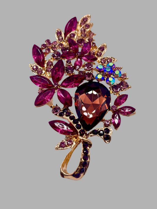 Queen Brooch - Purple Berry Floral