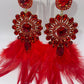 LUXE Rich Ruby Feather Drop Earrings