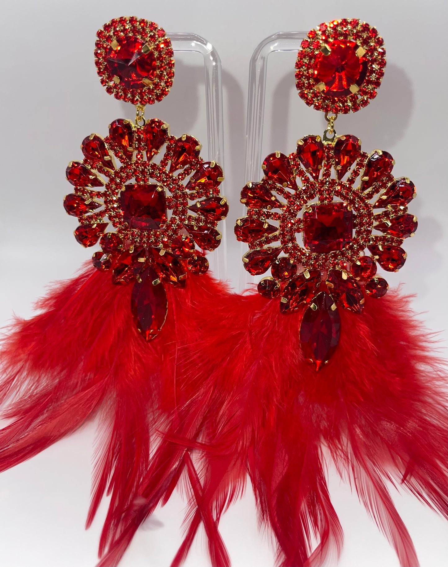 LUXE Rich Ruby Feather Drop Earrings