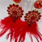 LUXE Rich Ruby Feather Drop Earrings