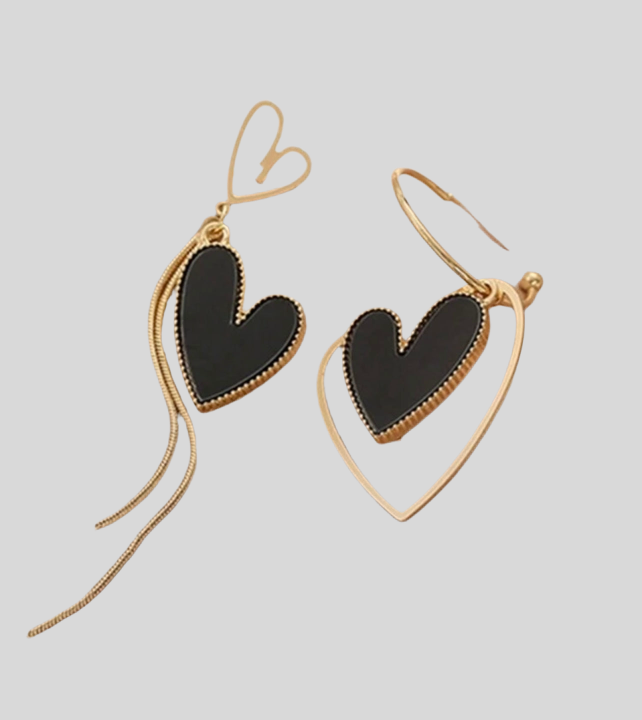 Black Heart of Gold Drop Earrings
