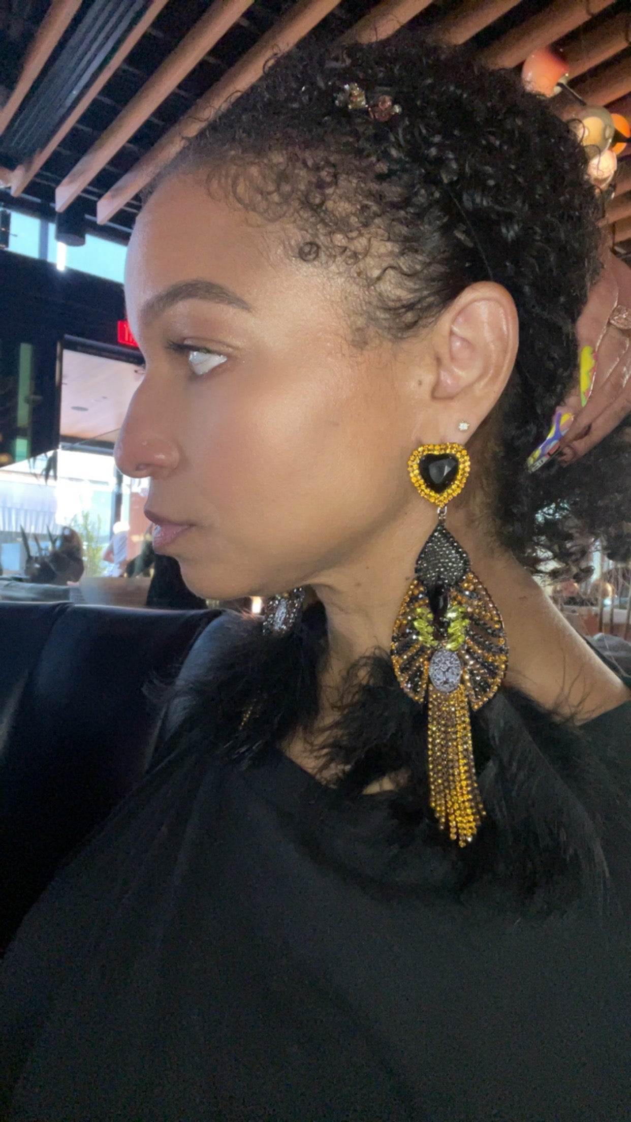 LUXE Black Queen Feather Tassel Drop Earrings