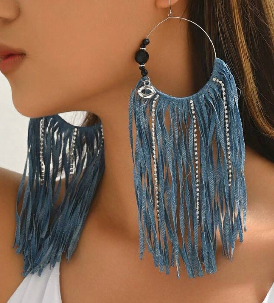 Denim N Diamonds Fringe Earrings