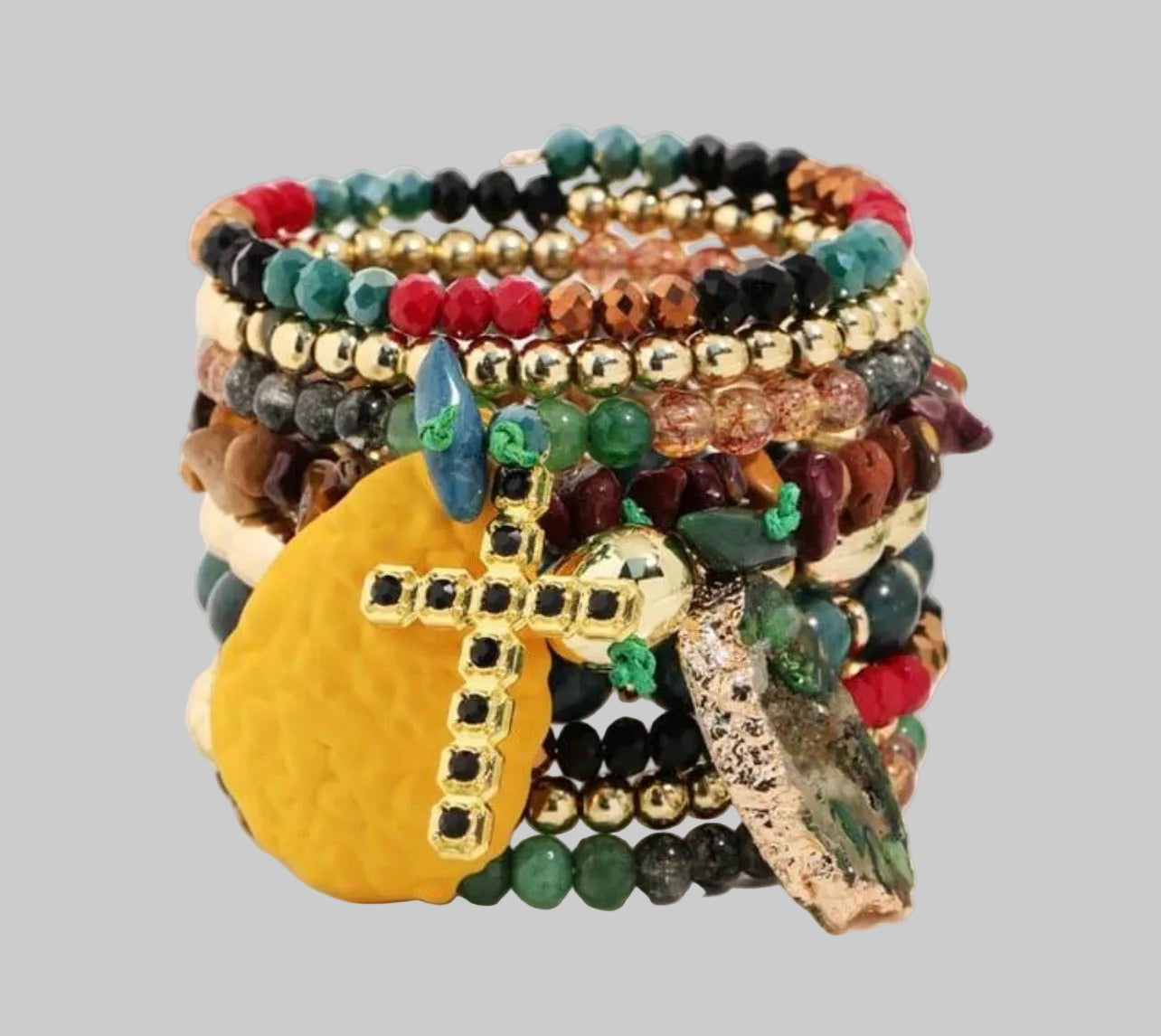 Just Beaded Multilayered Charm Bracelet Set