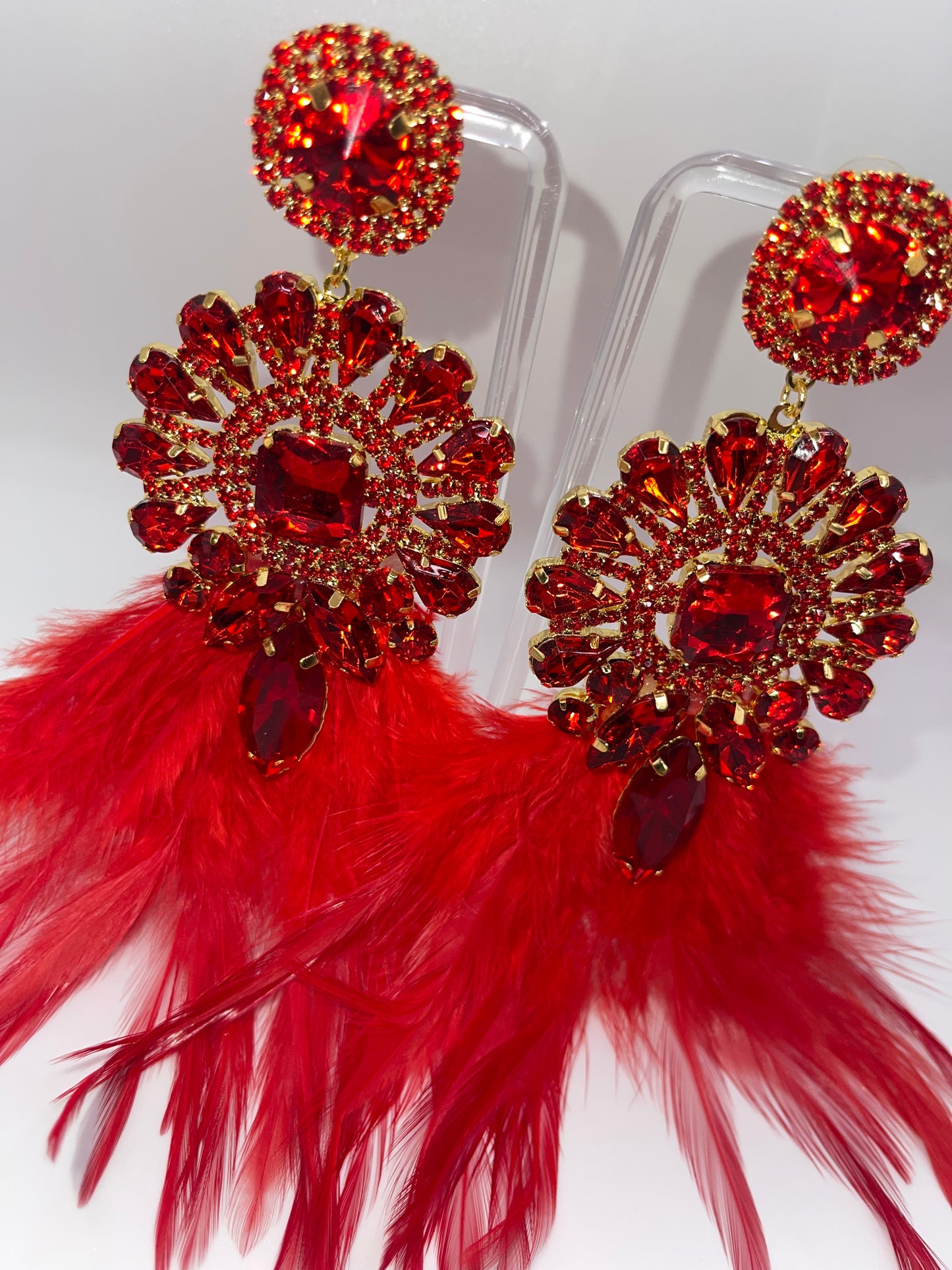 LUXE Rich Ruby Feather Drop Earrings
