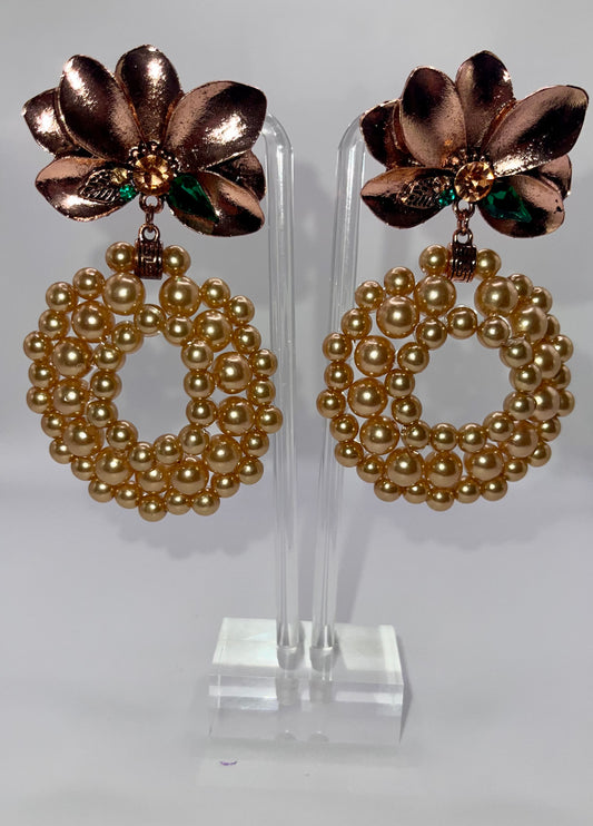 Pearls N Roses Drop Earrings