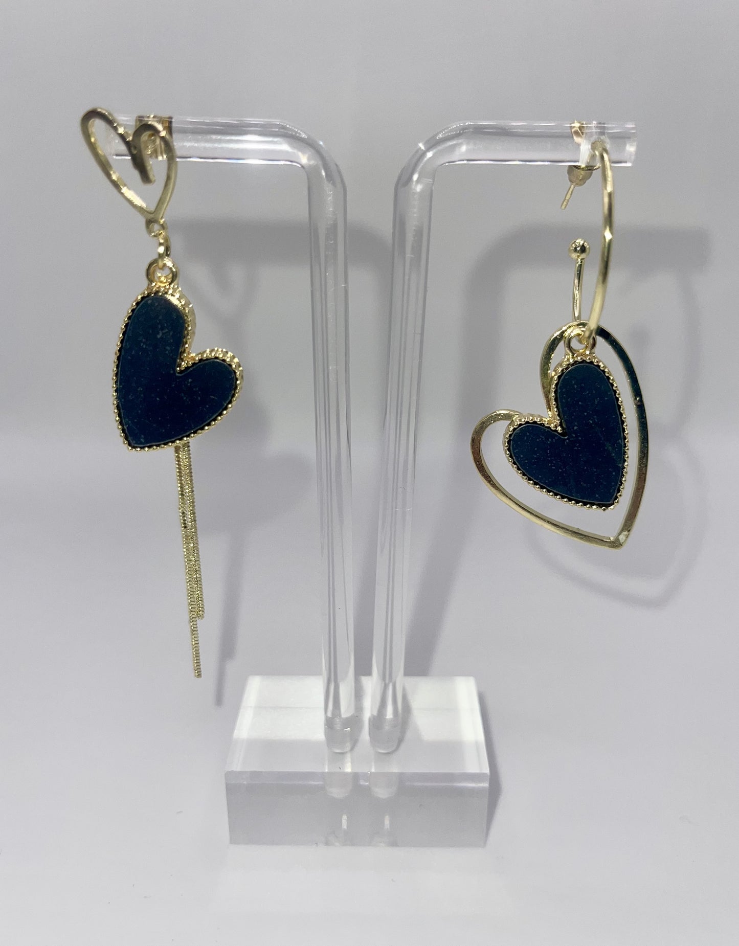 Black Heart of Gold Drop Earrings