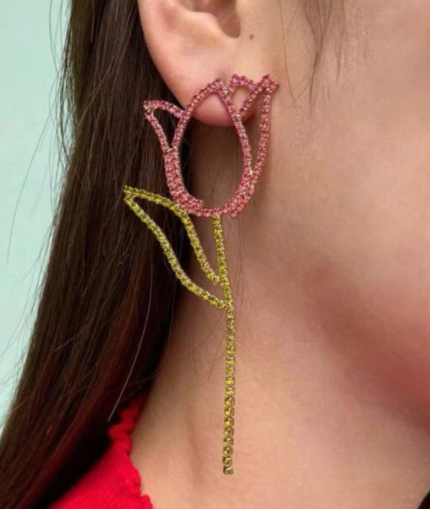 Long Stem Floral Drop Earrings