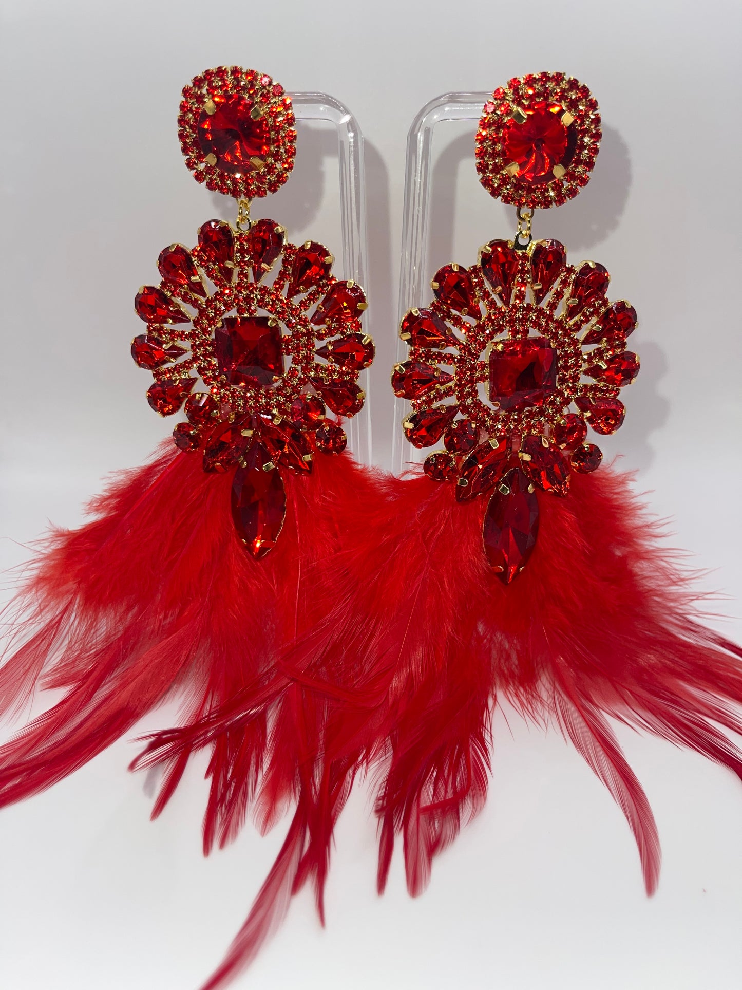 LUXE Rich Ruby Feather Drop Earrings