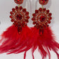 LUXE Rich Ruby Feather Drop Earrings