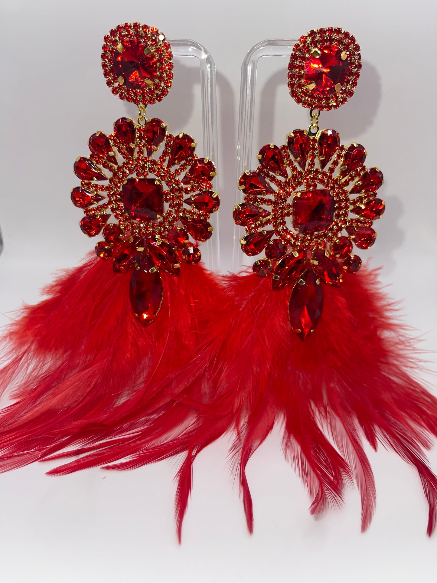 LUXE Rich Ruby Feather Drop Earrings