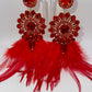 LUXE Rich Ruby Feather Drop Earrings