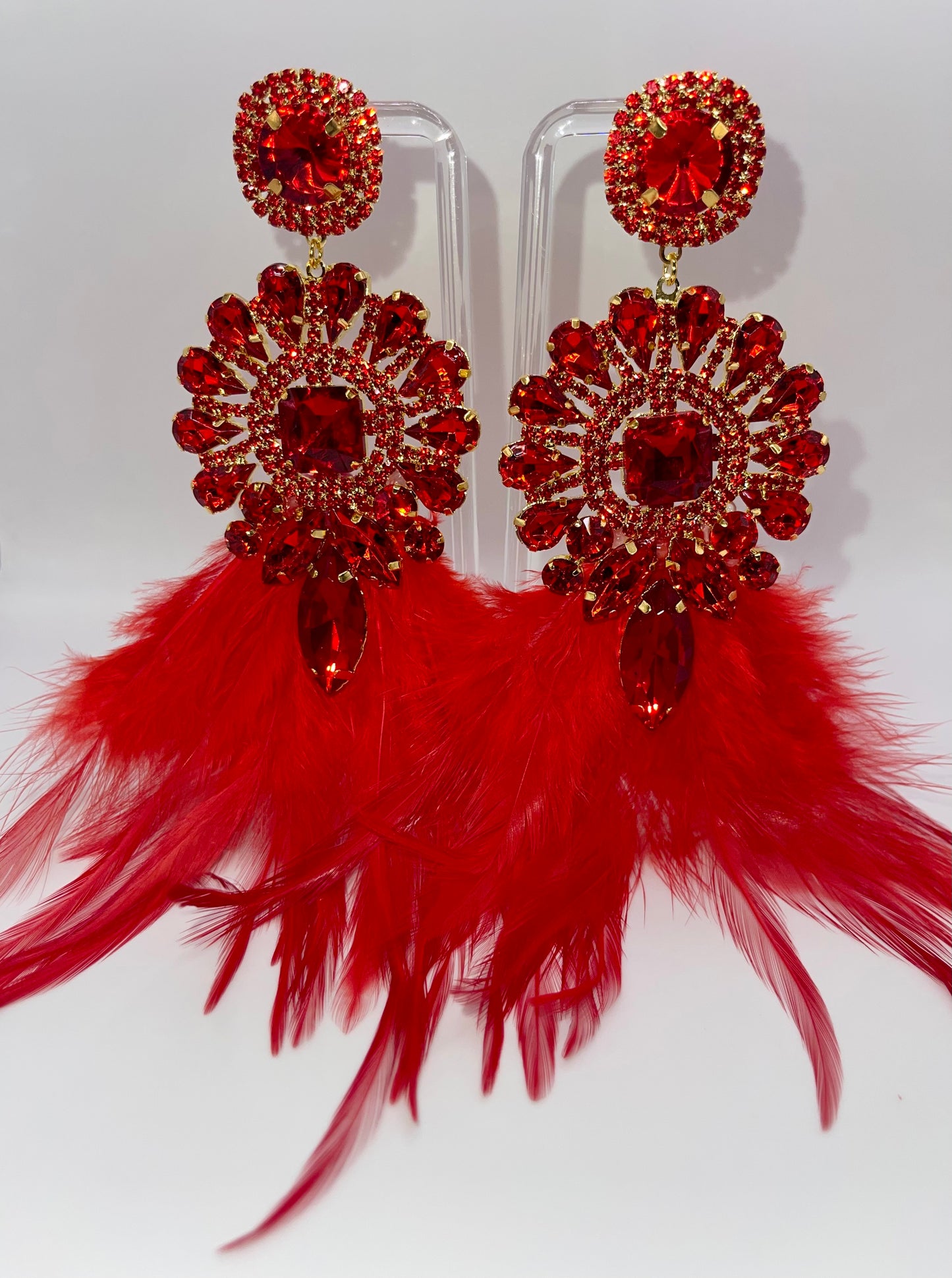 LUXE Rich Ruby Feather Drop Earrings