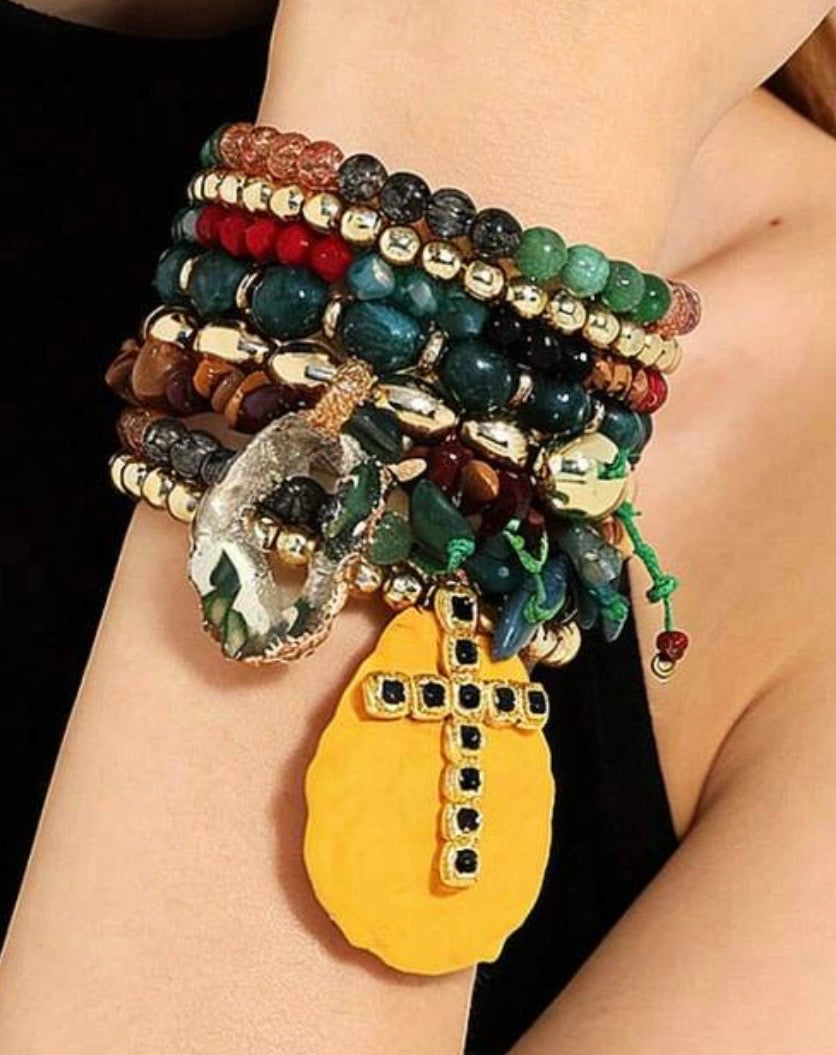 Just Beaded Multilayered Charm Bracelet Set