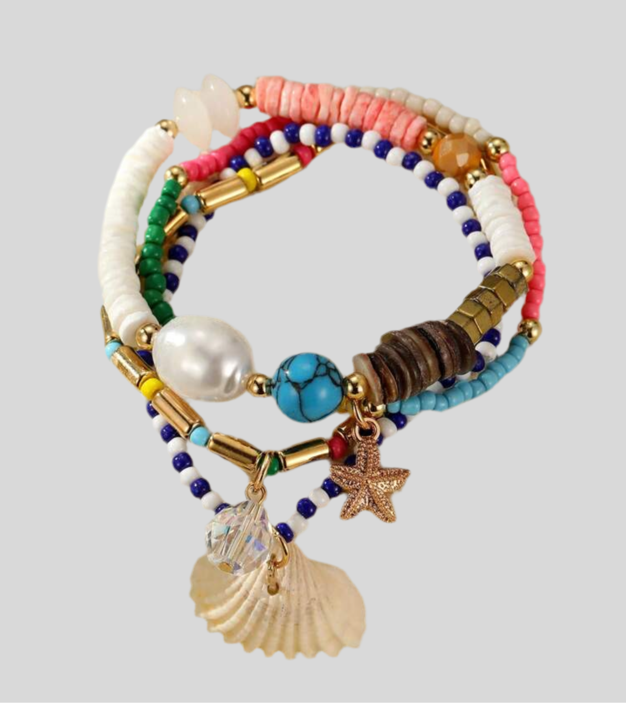 Just Beaded Multilayered Charm Bracelet Set