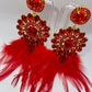LUXE Rich Ruby Feather Drop Earrings