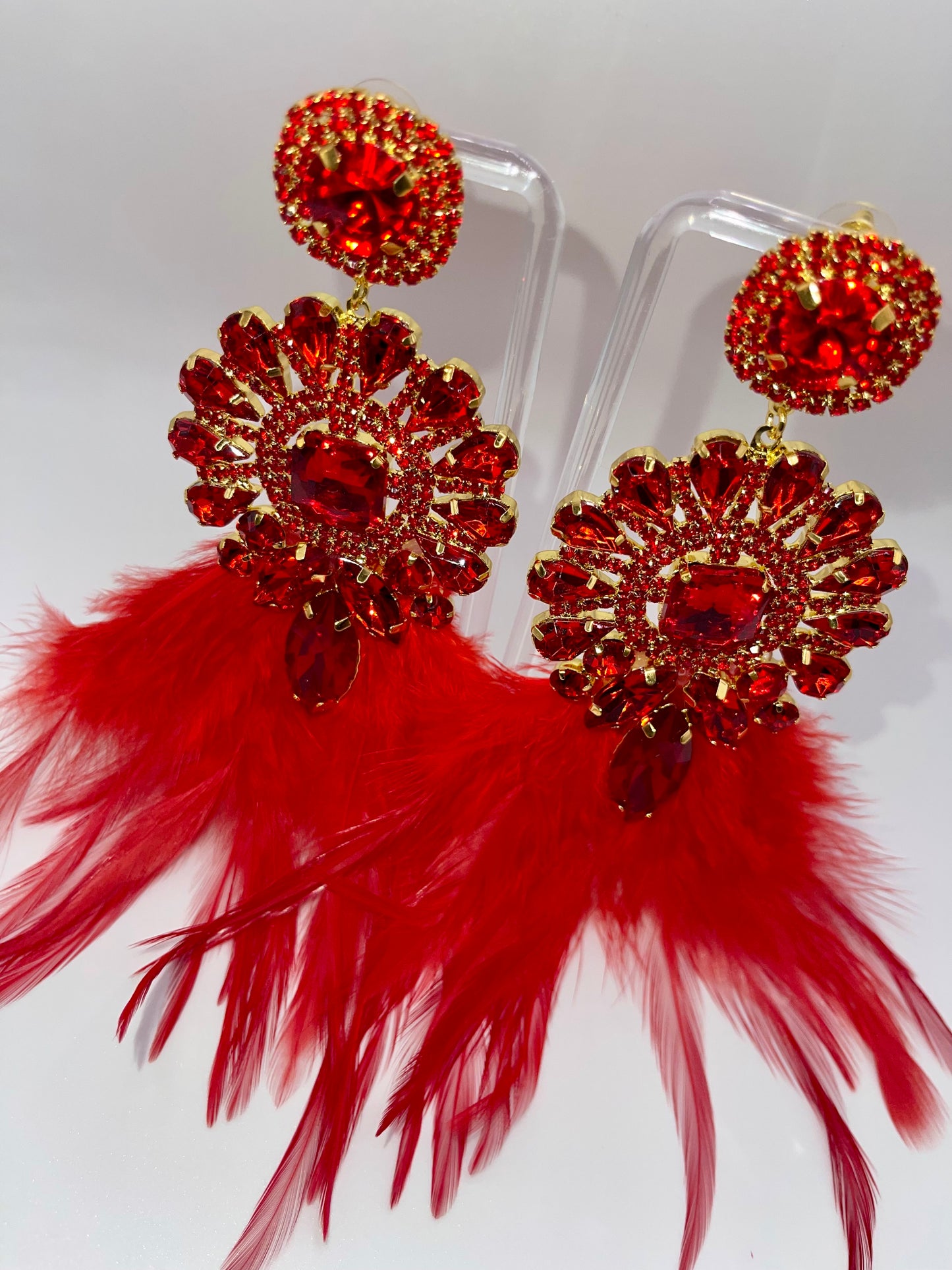 LUXE Rich Ruby Feather Drop Earrings