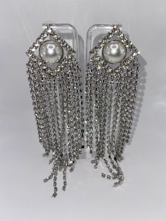 LUXE Diamonds and Pearls Tassel Chandelier Earrings