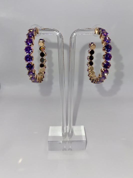 Crown Royal Purple Crystal Hoop Earrings