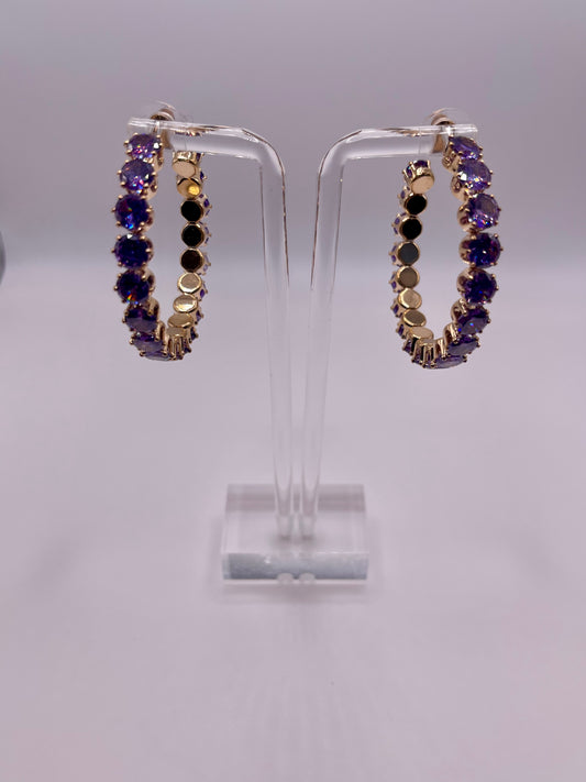 Crown Royal Purple Crystal Hoop Earrings