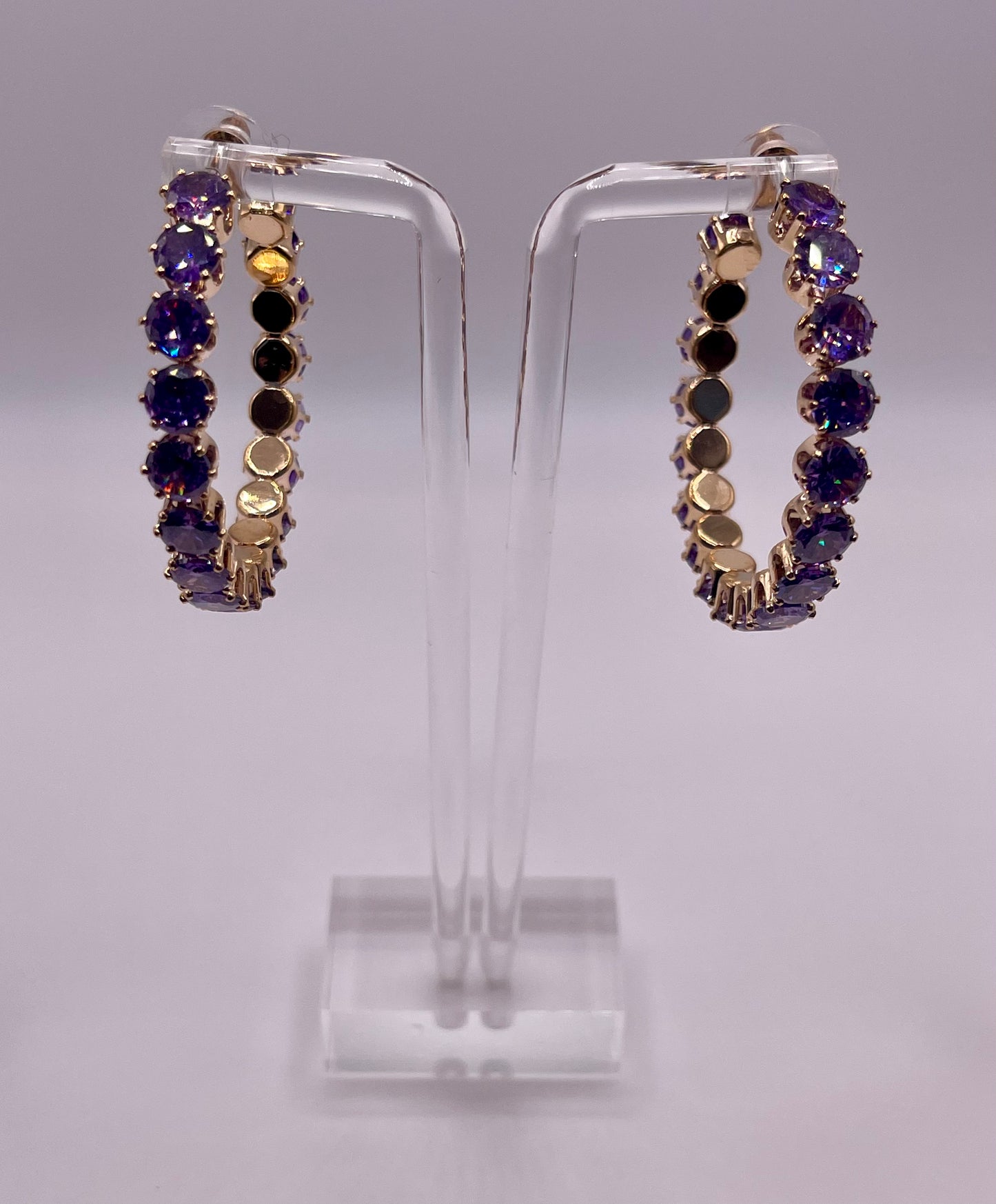 Crown Royal Purple Crystal Hoop Earrings